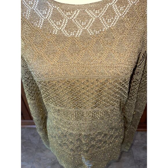 NWT Womens Lauren Ralph Lauren Gold Metallic Crochet with‎ Cami Sweater Size L - Picture 2 of 7
